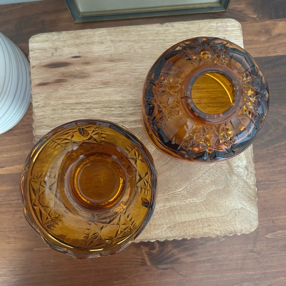 Vintage Indiana Glass Stars and Bars Amber Fairy Lamp - Picture 3 of 4